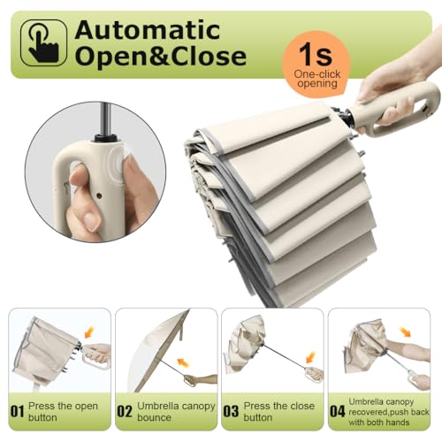 PALAY® Large Umbrella with Reflective Strip Auto 3-Fold Compact Travel Carabiner Handle Reinforced 10 Dual Ribs Sun Protection 99 UV Rain Windproof for Men Women Beige 3Pack PALAY® Large Umbrella with Reflective Strip Auto 3-Fold Compact Travel Carabiner Handle Reinforced 10 Dual Ribs Sun Protection 99 UV Rain Windproof for Men Women Beige 3Pack